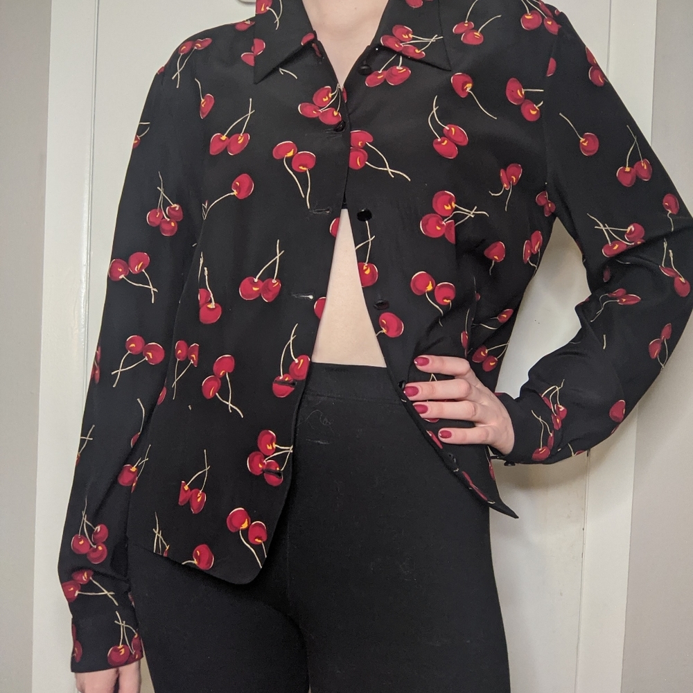 90s Silk Cherry Blouse